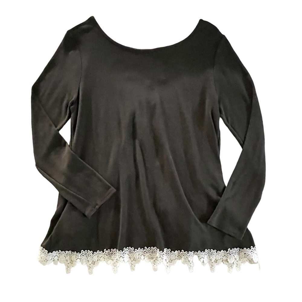 ANDREE’ by unit, DARK GREEN, LONG SLEEVE TOP WITH EMBROIDERY. SIZE L.